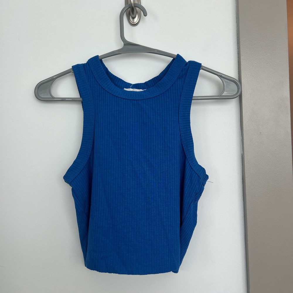 Blue Sleeveless Ribbed Top